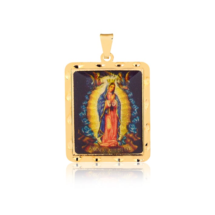 18K Gold Layered Enamel Our Lady of Guadalupe Square Medal Pendant 31.0089/17
