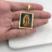 Load image into Gallery viewer, 18K Gold Layered Enamel Our Lady of Guadalupe Square Medal Pendant 31.0089/17
