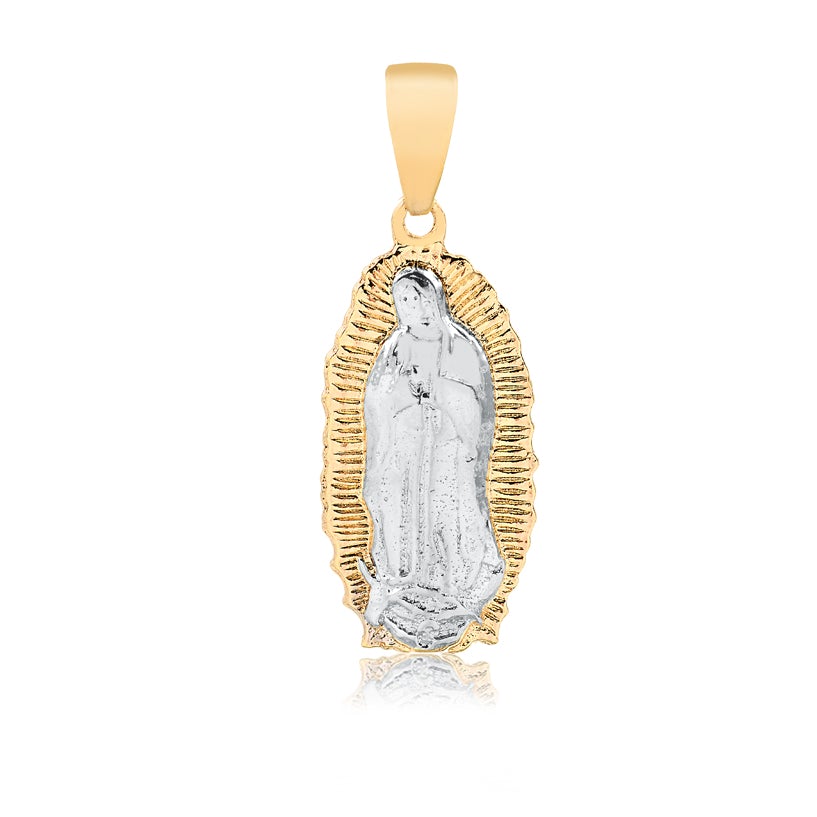18K Gold Layered Two Tone Texturized Our Lady of Guadalupe Oval Pendant 31.0095