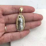 18K Gold Layered Two Tone Texturized Our Lady of Guadalupe Oval Pendant 31.0095