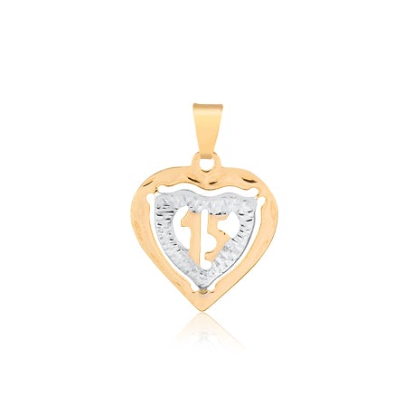 18K Gold Layered Two Tone Cut Out Heart Shape 15th Birthday Quinceañera Pendant 31.0097
