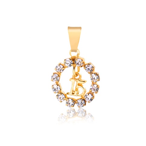 18K Gold Layered Cubic Zirconia Cut Out 15th Birthday Quinceañera Pendant 31.0099/1