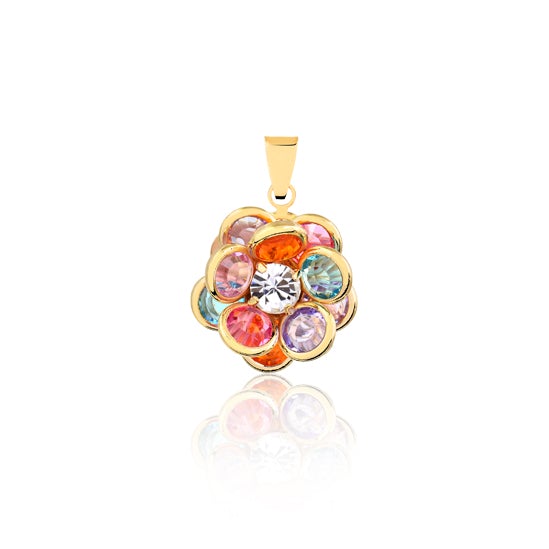 18K Gold Layered Clear CZ Center with Colored Rhinestone Flower Design Pendant 31.0100/17
