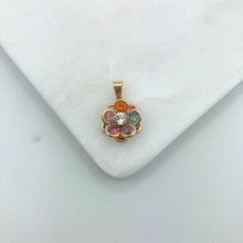 Load image into Gallery viewer, 18K Gold Layered Clear CZ Center with Colored Rhinestone Flower Design Pendant 31.0100/17
