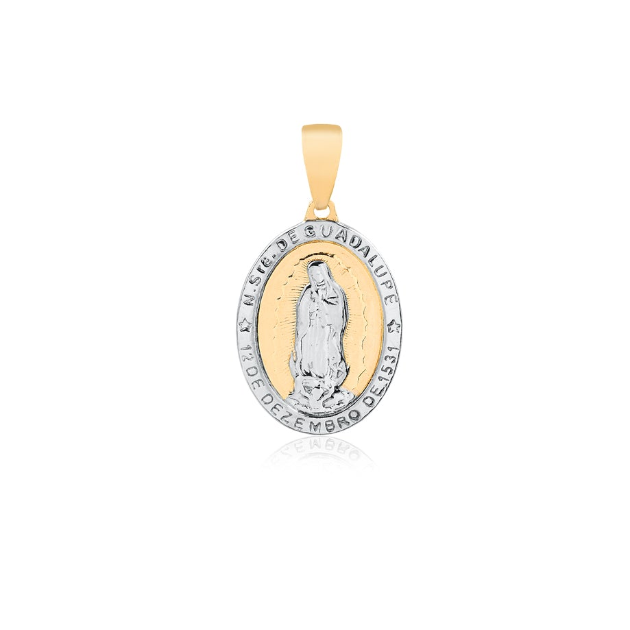18K Gold Layered 42mm Two Tone Our Lady of Guadalupe Oval Medal Pendant 31.0115