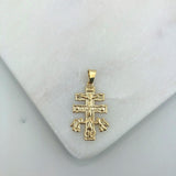 18K Gold Layered 42mm Texturized Caravaca Cross Pendant 31.0118