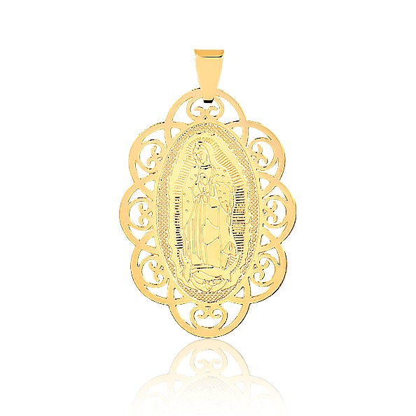 18K Gold Layered Cut Out Design Our Lady of Guadalupe Medal Pendant 31.0119