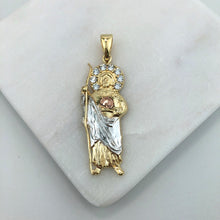 Load image into Gallery viewer, 18K Gold Layered 61mm Clear CZ Tri-Tone Saint Judas Pendant (Bulto) 31.0127/1
