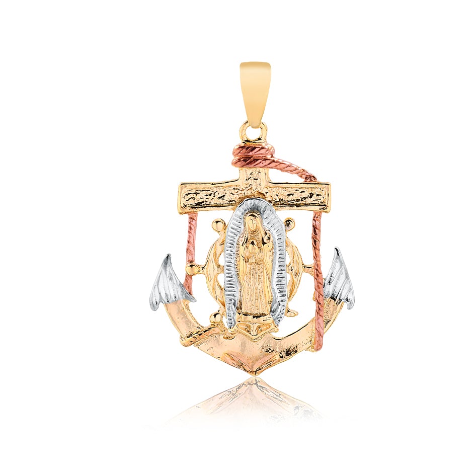 18K Gold Layered Tri-Tone Anchor Our Lady of Guadalupe Pendant 31.0130