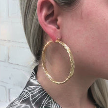 Load and play video in Gallery viewer, 18K Gold Layered Twist 64mm Hoops 21.0063
