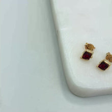 Load and play video in Gallery viewer, 18K Gold Layered Red Rhinestone Stud Earrings 21.0068/3
